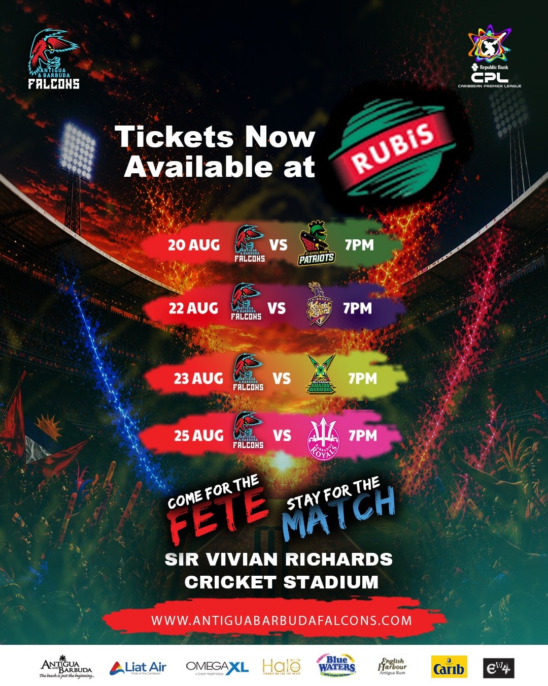 Antigua and Barbuda Falcons announce RUBIS Service Stations as official ticket outlet for Republic Bank CPL 2026